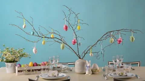 Decorated Easter table Stock Footage 300587692