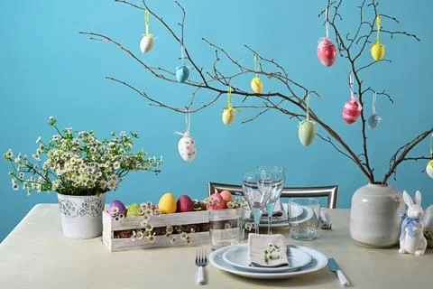 Decorated Easter table Stock Photos