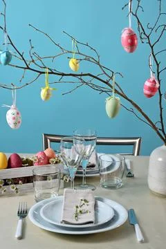 Decorated Easter table Stock Photos