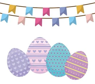 Decorated eggs of easter with garlands hanging Stock Illustration