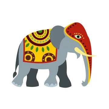 Decorated elephant icon, flat style Stock Illustration