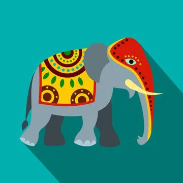 Decorated elephant icon, flat style Stock Illustration