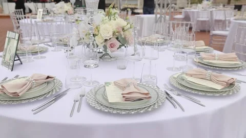 Decorated festive table laid for summer party Stock-Footage 146387207