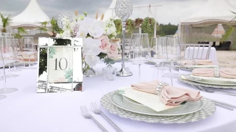 Decorated festive table laid for summer party Stock-Footage 146387228