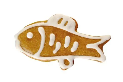 Decorated fish-shaped gingerbread cookie Fotos de archivo
