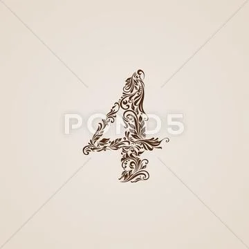 Decorated four digit on beige Stock Illustration