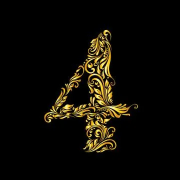Decorated four digit on black Stock Illustration