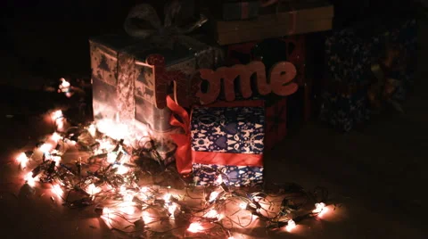 Decorated gift boxes under the Christmas tree Stock Footage 64800083
