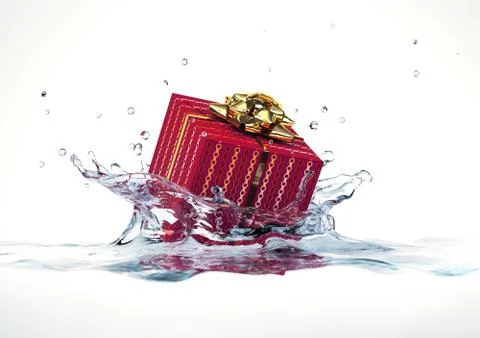 Decorated gift falling into water splashing. Stock Illustration