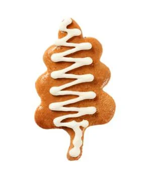 Decorated gingerbread cookie with white icing 스톡 사진