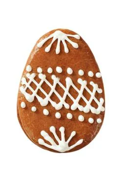 Decorated gingerbread egg with white icing design Stock Photos