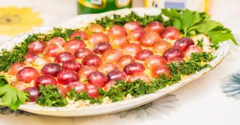 Decorated with grape salad Foto stock
