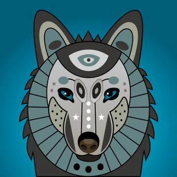 Decorated head of wolf Stock Illustration