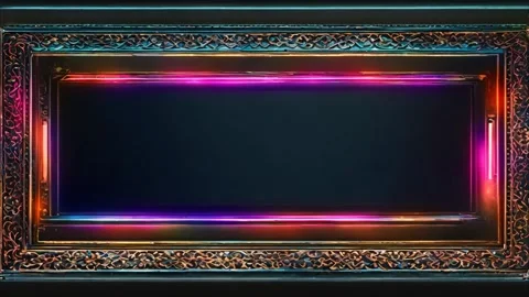 Decorated horizontal rectangular frame with neon lights inside, light disap.. Vídeos de archivo 273954326