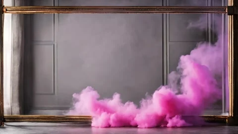 A decorated horizontal, rectangular frame with slowly moving pink smoke fro.. Stock Footage 273954587