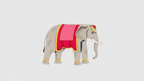 Decorated Indian elephant walking 2D character animation Stock Footage 342586701