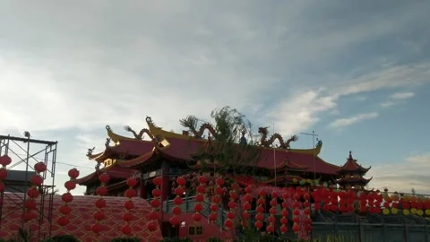 Decorated with lanterns and flowers  to welcome the Chinese New Year 2024 Stock Footage 263556664