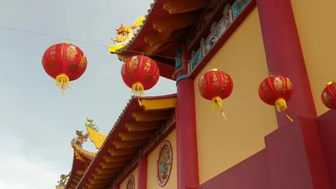 Decorated with lanterns and flowers at  to welcome the Chinese New Year Stock Footage 263557012