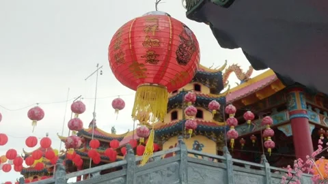 Decorated with lanterns and flowers at  to welcome the Chinese New Year Stock Footage 263557047