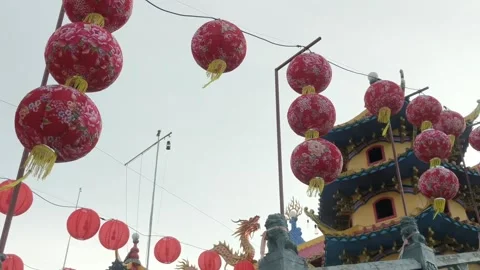 Decorated with lanterns and flowers at  to welcome the Chinese New Year Stock Footage 263557544