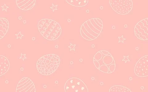 Decorated linear seamless pattern with Easter eggs. Egg in flat hand drawn style 스톡 일러스트