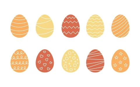 Decorated lines color Easter eggs set. Egg in flat hand drawn style. Festive Stock Illustration