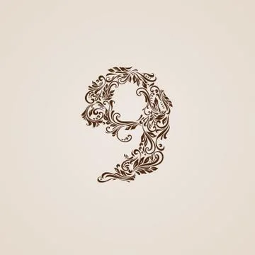 Decorated nine digit on beige Stock Illustration