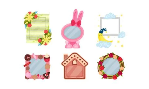 Decorated Photo Frames Vector Collection. Kids Borders For Pictures Stock Illustration
