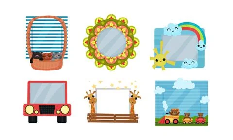 Decorated Photo Frames Vector Collection. Kids Borders For Pictures Stock Illustration