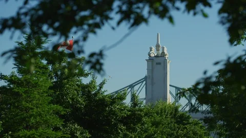 Decorated pillar seen behind tree branches Stock Footage 99912984