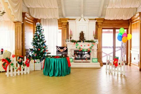 Decorated place in the restaurant in Christmas time Stock-Fotos