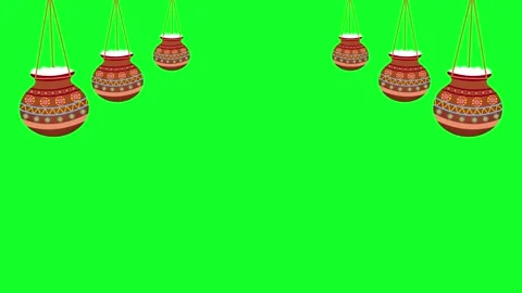 Decorated pot, peacock feathers and lord Krishna's flute on white background Stock Footage 313230097