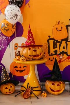 Decorated pumpkin for halloween celebration Stock Photos