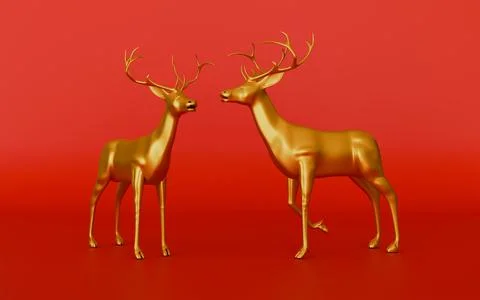 Decorated reindeer on red background 3d illustration Stock Illustration