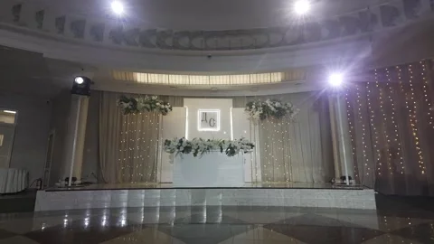 Decorated restaurant for wedding with beautiful light and decor. Stock Footage 314525323