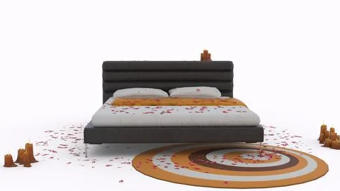 Decorated romantic bed with white background Stock Illustration