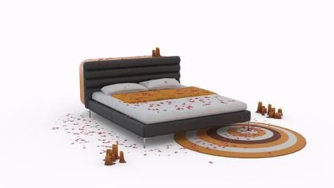 Decorated romantic bed with white background Stock Illustration