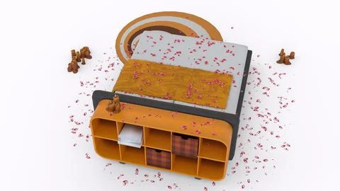 Decorated romantic bed with white background Stock Illustration