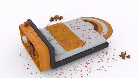Decorated romantic bed with white background Stock Illustration