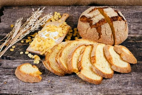 Decorated with round corn bread Stock Photos