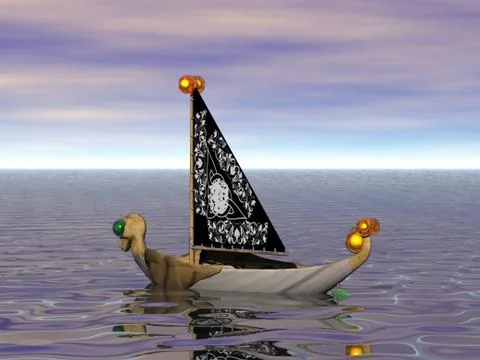 Decorated rowboat with lantern Stock Illustration