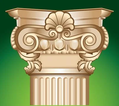 Decorated sandy column top capital illustration over green Stock Illustration