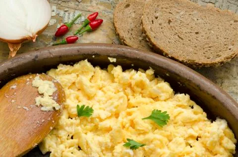 Decorated scrambled eggs Stock Photos