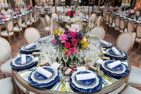 Decorated served table for wedding party or other event Stock Photos