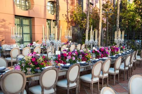 Decorated served table for wedding party or other event Stock Photos