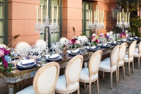 Decorated served table for wedding party or other event Stock Photos