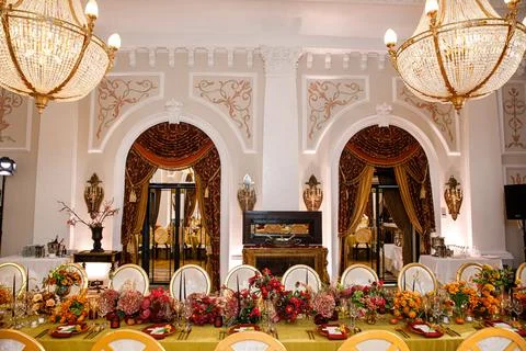 Decorated served table for wedding party or other event Stock Photos