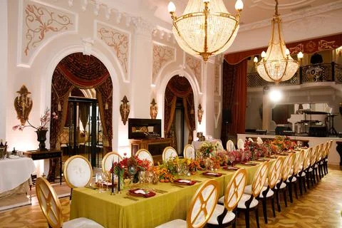 Decorated served table for wedding party or other event Stock Photos