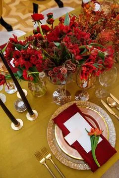 Decorated served table for wedding party or other event Stock Photos