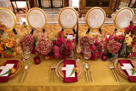 Decorated served table for wedding party or other event Stock Photos
